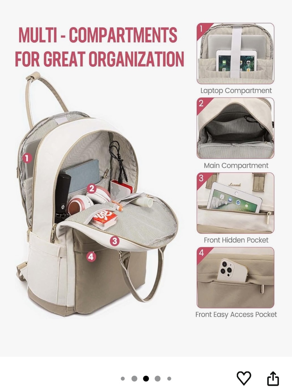 Beige Two-Tone Backpack - Picture 3 of 12